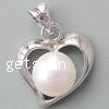 Cultured Pearl Sterling Silver Pendants, 925 Sterling Silver, with pearl, Heart, platinum plated Approx 3.5mm 