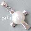 Cultured Pearl Sterling Silver Pendants, 925 Sterling Silver, with pearl, Cross, platinum plated Approx 3mm 