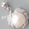 Colgantes de plata esterlina de perlas cultivadas, plata de ley 925, con perla, Flor, chapado en platina real, 13x11x7mm, agujero:aproximado 3mm, Vendido por UD