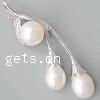 Colgantes de plata esterlina de perlas cultivadas, plata de ley 925, con perla, Hoja, chapado en platina real, 46x15x9mm, agujero:aproximado 3mm, Vendido por UD