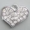 Zinc Alloy Heart Pendants, plated, with rhinestone, original color Approx 3mm 