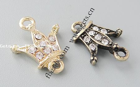 Rhinestone Metal Alloy Connector, Crown, plated, with rhinestone, more colors for choice, 16.5x13x4mm, Hole:Approx 2.5mm, Sold By PC