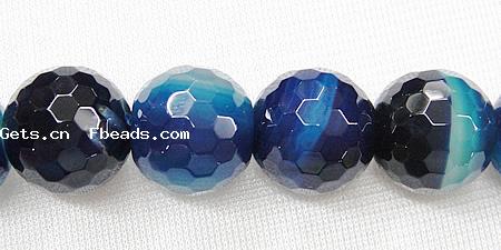 Natürliche Streifen Achat Perlen, rund, Weitere Größen für Wahl & facettierte, blau, Bohrung:ca. 1.5-2mm, Länge:ca. 15.5 ZollInch, verkauft von Strang