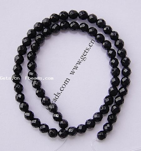 Schwarzer Stein Perle, rund, Weitere Größen für Wahl & handgemachte facettiert, Bohrung:ca. 1-1.5mm, Länge:15 ZollInch, verkauft von Strang