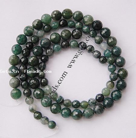 Perles en pierre d'agate mousse naturelle, Rond, multiple tailles pour le choix & facettes, Trou:Environ 1-1.5mm, Longueur:Environ 15 pouce, Vendu par brin