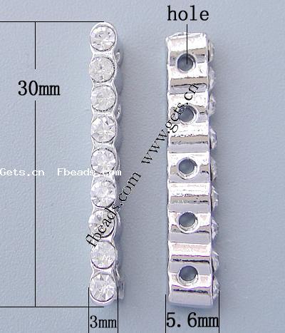 Rhinestone Spacer Bar, with Zinc Alloy, Rectangle, plated, 5-strand, more colors for choice, 30x3x5.6mm, Hole:Approx 2mm, Sold By PC