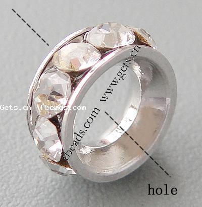 Rondelle Rhinestone Spacer, Brass, plated, with rhinestone, more colors for choice, 7x3mm, Hole:Approx 4mm, 500PCs/Bag, Sold By Bag