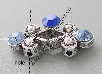 Rhinestone Spacer Bar, with Zinc Alloy, Flower, plated, 2-strand, more colors for choice, 21x11x5mm, Hole:Approx 1.5mm, Sold By PC