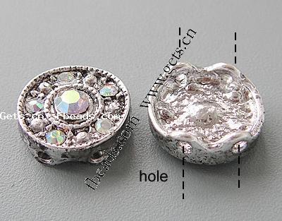 Rhinestone Zinc Alloy Connector, Flat Round, plated, with rhinestone, more colors for choice, nickel, lead & cadmium free, 12x12x4mm, Hole:Approx 1.5mm, Sold By PC