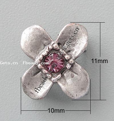Rhinestone Zinc Alloy Connector, Flower, plated, with rhinestone, more colors for choice, nickel, lead & cadmium free, 11x10x5mm, Hole:Approx 1.5mm, Sold By PC