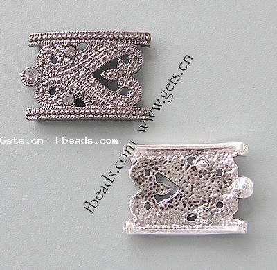 Rhinestone Spacer Bar, with Zinc Alloy, Rectangle, plated, 2-strand, more colors for choice, 26x18x3mm, Hole:Approx 1.5mm, Sold By PC