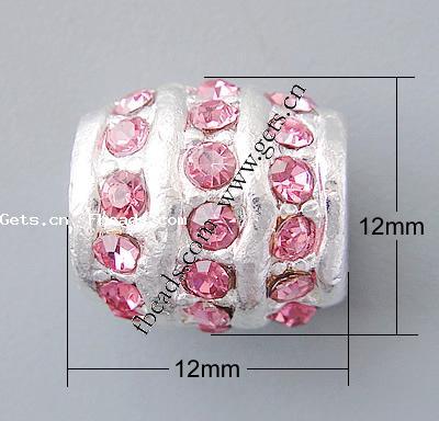 Rhinestone Zinc Alloy European Beads, Drum, plated, without troll & with rhinestone, more colors for choice, nickel, lead & cadmium free, 12x12mm, Hole:Approx 6mm, Sold By PC
