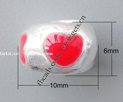 Enamel Zinc Alloy European Beads, Rondelle, plated, with heart pattern & without troll & large hole, more colors for choice, 10x6mm, Hole:Approx 4.2-4.5mm, Sold By PC