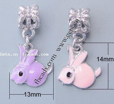 Zinc Alloy European Pendants, Rabbit, plated, without troll & enamel, more colors for choice, nickel, lead & cadmium free, 14x13x2mm, Hole:Approx 4.5mm, Sold By PC