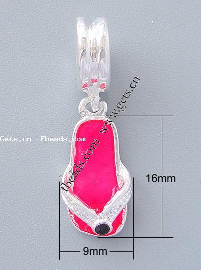 Zinc Alloy European Pendants, Shoes, plated, without troll & enamel & with rhinestone, more colors for choice, nickel, lead & cadmium free, 16x9x4mm, Hole:Approx 5mm, Sold By PC