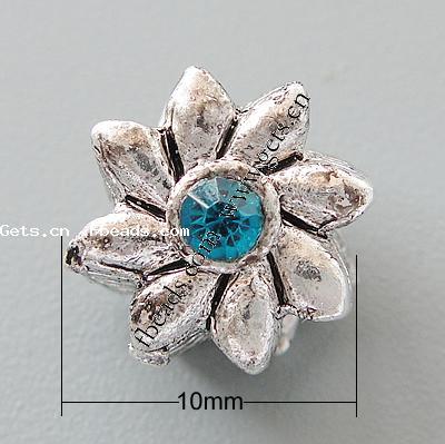 Rhinestone Zinc Alloy European Beads, Flower, plated, without troll & with rhinestone, more colors for choice, nickel, lead & cadmium free, 10x10x10mm, Hole:Approx 4.2-4.5mm, Sold By PC