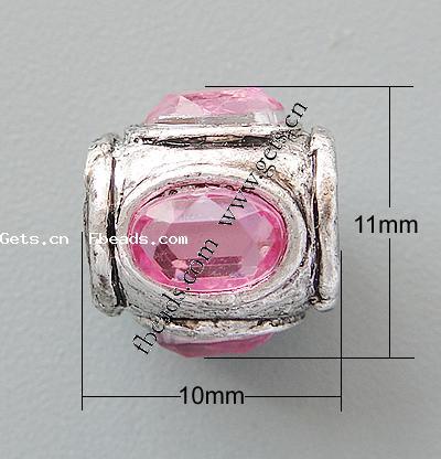 Rhinestone Zinc Alloy European Beads, Drum, plated, without troll & with rhinestone, more colors for choice, nickel, lead & cadmium free, 11x10mm, Hole:Approx 4.2-4.5mm, Sold By PC