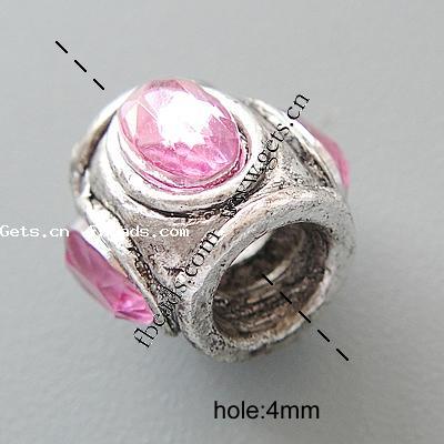 Rhinestone Zinc Alloy European Beads, Drum, plated, without troll & with rhinestone, more colors for choice, nickel, lead & cadmium free, 11x10mm, Hole:Approx 4.2-4.5mm, Sold By PC