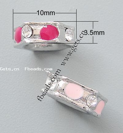 Enamel Zinc Alloy European Beads, Rondelle, plated, with rhinestone & large hole, more colors for choice, 10x3.5mm, Hole:Approx 6mm, Sold By PC