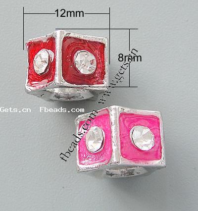 Enamel Zinc Alloy European Beads, Tube, plated, without troll & with rhinestone & large hole, more colors for choice, nickel, lead & cadmium free, 12x8mm, Hole:Approx 6mm, Sold By PC