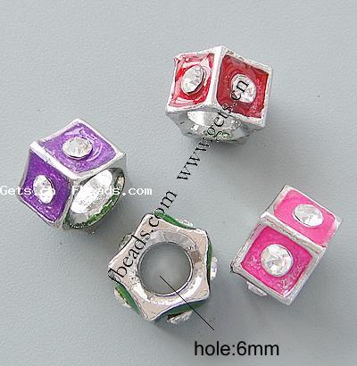 Enamel Zinc Alloy European Beads, Tube, plated, without troll & with rhinestone & large hole, more colors for choice, nickel, lead & cadmium free, 12x8mm, Hole:Approx 6mm, Sold By PC