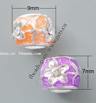 Enamel Zinc Alloy European Beads, Drum, plated, without troll & with rhinestone & large hole, more colors for choice, nickel, lead & cadmium free, 9x7mm, Hole:Approx 4.5mm, Sold By PC