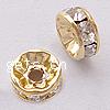 Rondelle Rhinestone Spacer, Brass, plated, with Mideast rhinestone Grade AAA, 4mm Approx 1mm 
