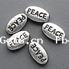 Zinc Alloy Message Beads, Flat Oval, word peace, plated, with letter pattern 