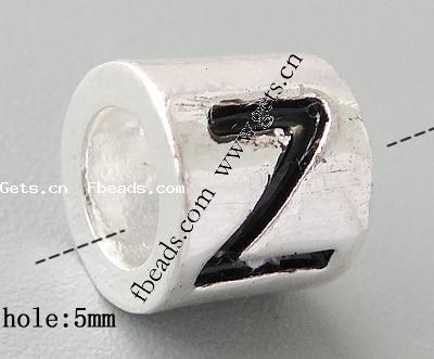Zinc Alloy European Alphabet Beads, Tube, plated, with letter pattern & without troll & enamel & large hole, more colors for choice, 9x8mm, Hole:Approx 5mm, Sold By PC