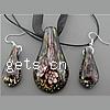 Joyería de cristal de Murano, pendiente & collar, Gota, 51x26x11mm,30x16.5x8mm, longitud:17 Inch, Vendido por Set