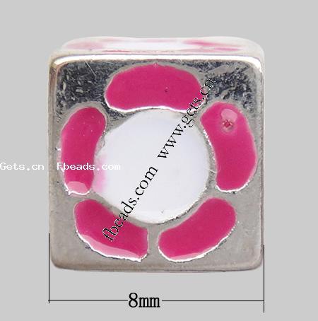 Enamel Zinc Alloy European Beads, Cube, plated, without troll & large hole, more colors for choice, 8x8x8mm, Hole:Approx 5mm, Sold By PC