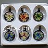 Inner Flower Lampwork Pendants, with Plastic Box, Flat Round, gold sand, mixed colors Approx 7mm 