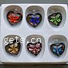 Inner Flower Lampwork Pendants, with Plastic Box, Heart, gold sand, mixed colors Approx 6mm 