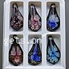 Inner Flower Lampwork Pendants, with Plastic Box, Teardrop, gold sand, mixed colors Approx 9mm 