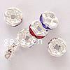 Wave Rondelle Rhinestone Spacer, Brass, silver color plated, with rhinestone, mixed colors, 6mm Approx 1.3mm 