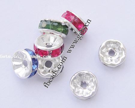 Espaciador de la forma rueda del diamante de imitación, metal, Toroidal, chapado, con diamantes de imitación, más colores para la opción, 10mm, agujero:aproximado 2mm, 100PCs/Bolsa, Vendido por Bolsa