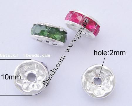 Espaciador de la forma rueda del diamante de imitación, metal, Toroidal, chapado, con diamantes de imitación, más colores para la opción, 10mm, agujero:aproximado 2mm, 100PCs/Bolsa, Vendido por Bolsa