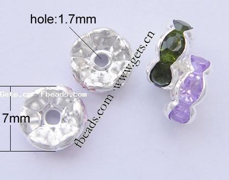 Puente de diamante de imitación Spacer, metal, Toroidal, chapado, diverso tamaño para la opción & con diamantes de imitación, más colores para la opción, 7mm, agujero:aproximado 1.7mm, 100PCs/Bolsa, Vendido por Bolsa
