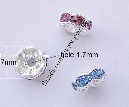 Puente de diamante de imitación Spacer, metal, Toroidal, chapado, con diamantes de imitación, más colores para la opción, Grado AAA, 7mm, agujero:aproximado 1.7mm, 100PCs/Bolsa, Vendido por Bolsa