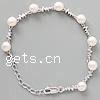Pearl Sterling Silver Bracelets, Freshwater Pearl, with 925 Sterling Silver, platinum plated, 7mm Inch 