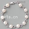 Pearl Sterling Silver Bracelets, Freshwater Pearl, with 925 Sterling Silver, with cubic zirconia, 9mm .5 Inch 