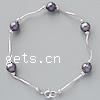 Pearl Sterling Silver Bracelets, Freshwater Pearl, with 925 Sterling Silver, platinum plated, 7mm Inch 