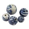 Perles en céramique bleu et blanc 
, porcelaine, Rond, dessiné à la main, 12mm Environ 2mm Vendu par sac