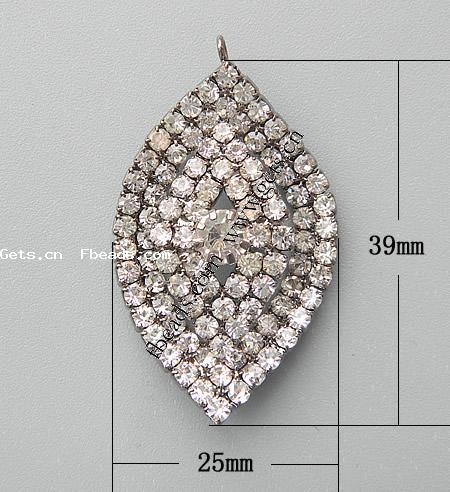 Colgantes de latón de imitación de diamante, metal, Ojo de Caballo, chapado, con diamantes de imitación, más colores para la opción, 39x25x10mm, agujero:aproximado 2mm, Vendido por UD