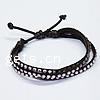 Fashion Velveteen Cord Bracelets, with Waxed Cotton Cord  & with rhinestone Inch 