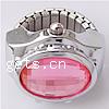 Fingerring Uhr, Zinklegierung, mit Kristall & Glas, flache Runde, Platinfarbe platiniert, facettierte, Rosa, 27x20mm, Größe:8, verkauft von PC