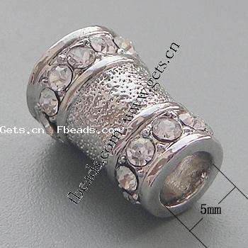Rhinestone Zinc Alloy European Beads, Tube, plated, more colors for choice, 16.5x11mm, Hole:Approx 5mm, Sold By PC