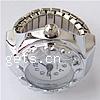 Fingerring Uhr, Zinklegierung, mit Glas, flache Runde, Platinfarbe platiniert, 27x22mm, Größe:6.5, verkauft von PC