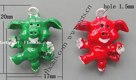 Zinc Alloy Enamel Pendants, Pig, plated, more colors for choice, 20x17x8mm, Hole:Approx 1.5mm, Sold By PC