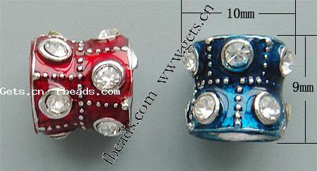 Émail Zinc Alloy European Beads, alliage de zinc, tube, Placage, sans filetage & émail & avec strass & grand trou, plus de couleurs à choisir, 10x9mm, Trou:Environ 5mm, Vendu par PC